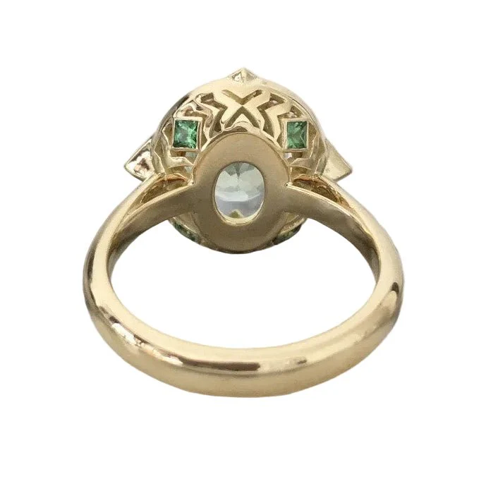 Bague Entourage en or jaune, tourmaline, tsavorites et diamants - Image 4