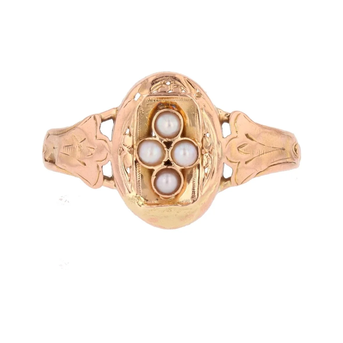 Bague en or rose et perles