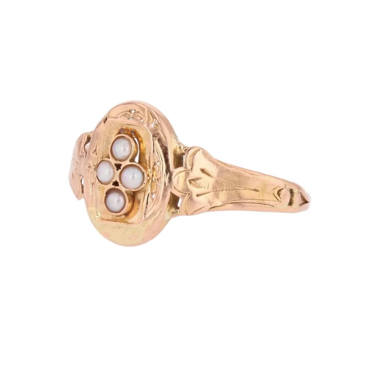Bague en or rose et perles - Image 3