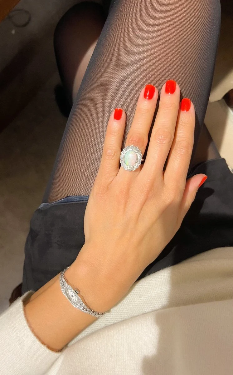 Bague en platine diamants et opale - Image 7