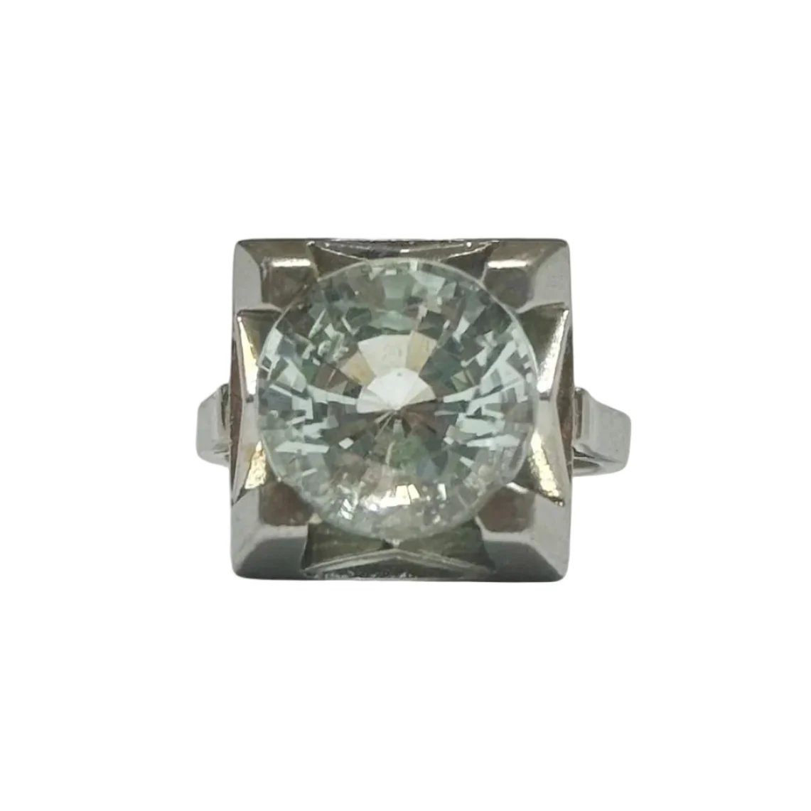 Bague Solitaire en platine et aigue-marine
