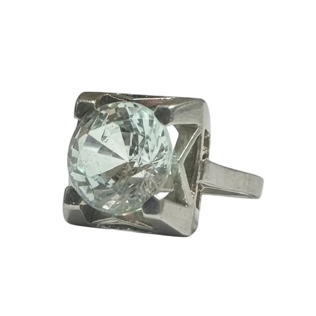 Bague Solitaire en platine et aigue-marine - Image 2
