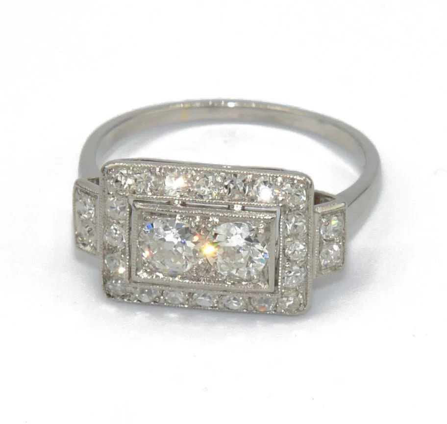 Bague en platine et diamant forme rectangulaire - Image 5