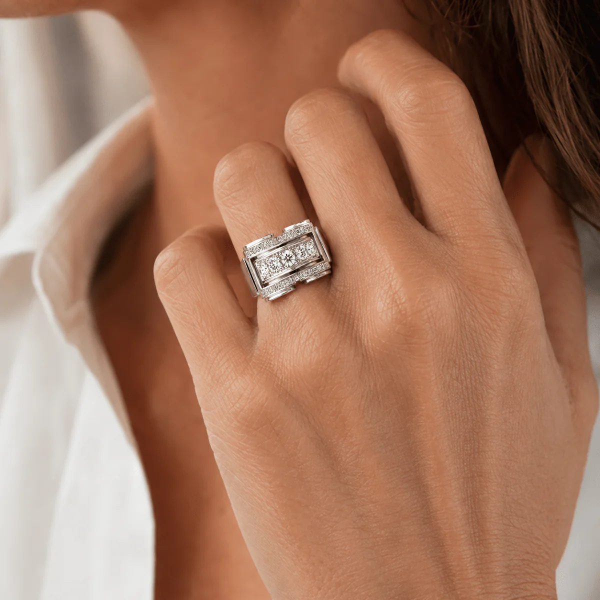 Bague Tank en platine et diamants - Image 2