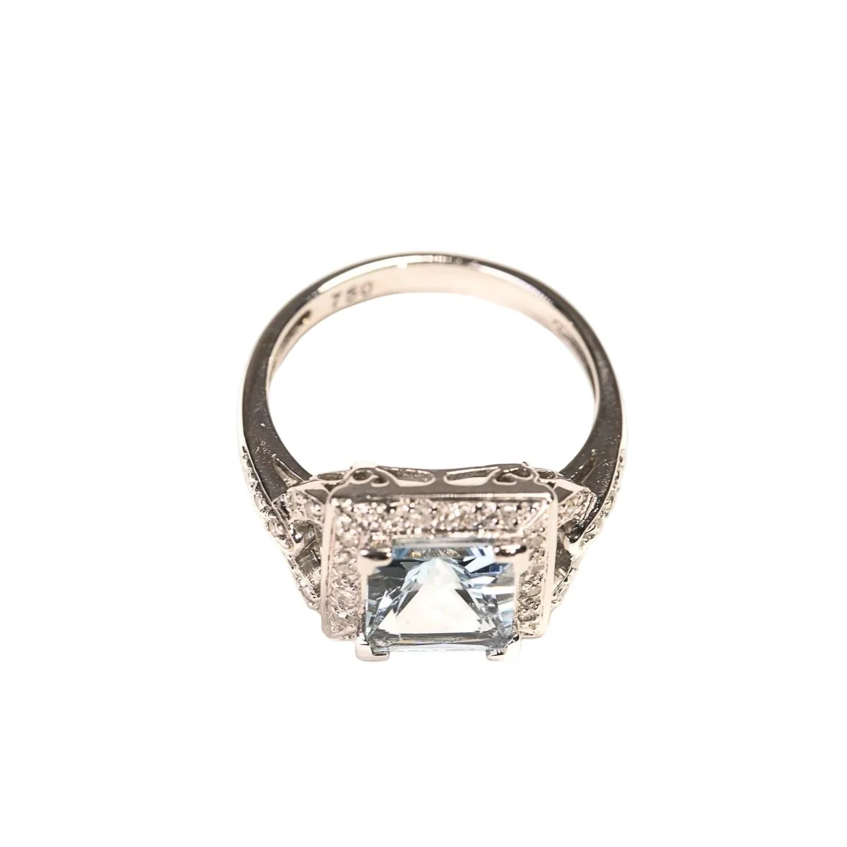 Bague Entourage en or blanc, aigue-marine et diamants - Image 4