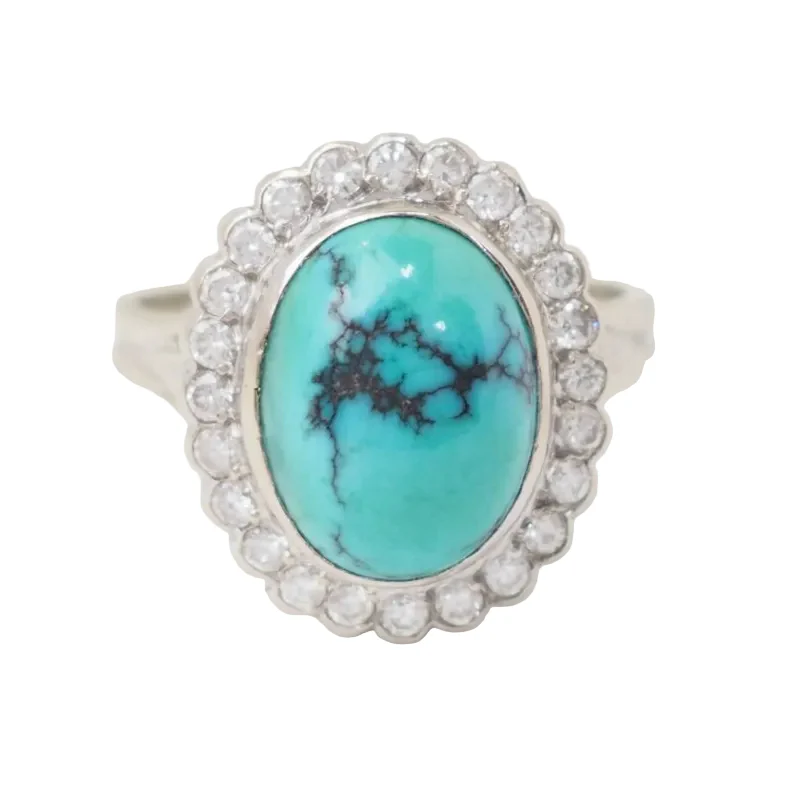 Bague Pompadour en or blanc, turquoise et diamants