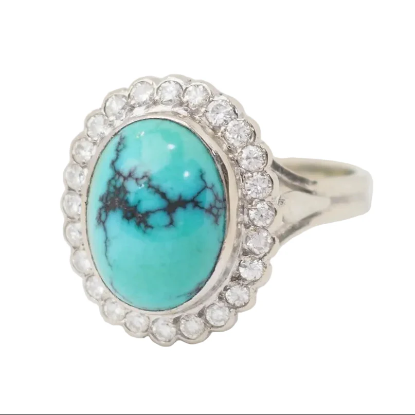 Bague Pompadour en or blanc, turquoise et diamants - Image 3