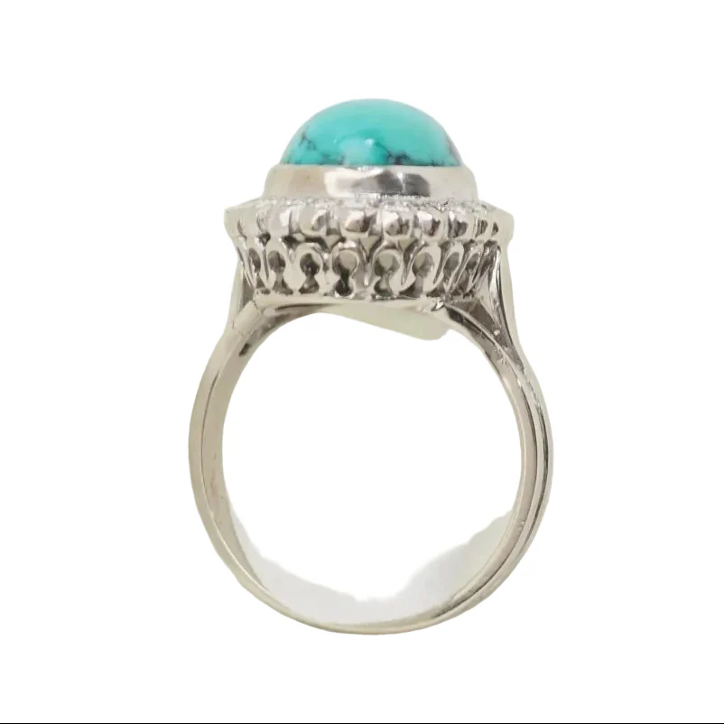 Bague Pompadour en or blanc, turquoise et diamants - Image 4