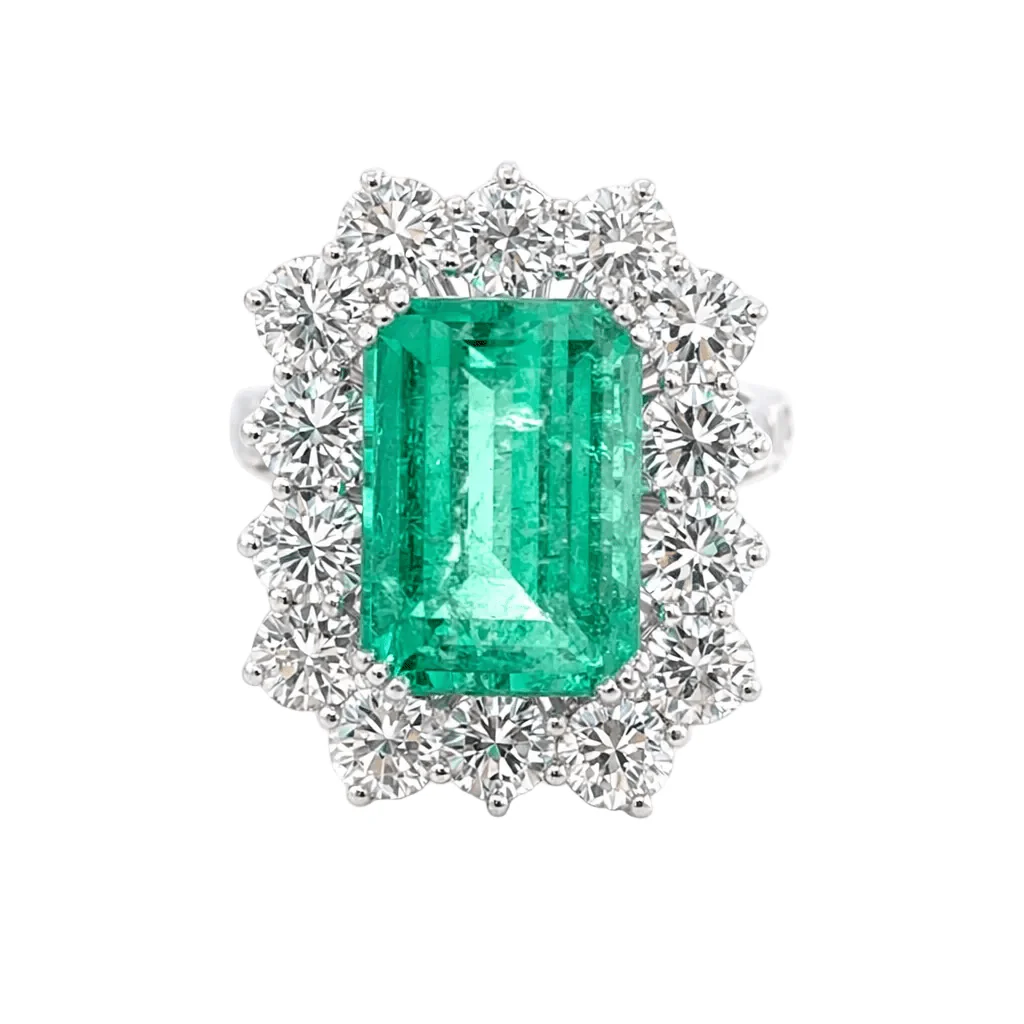 Bague Entourage en or blanc, émeraude et diamants - Image 6