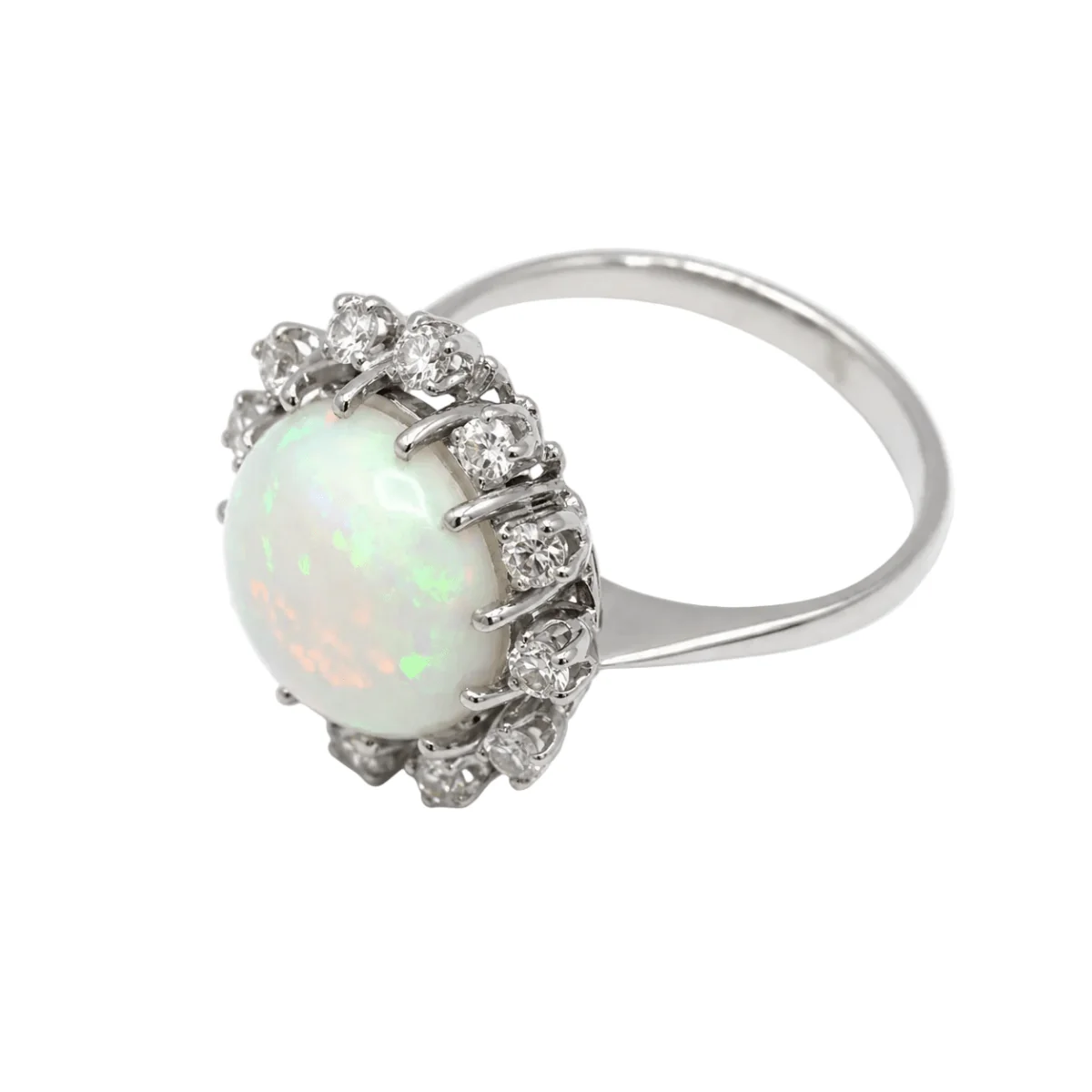 Bague Entourage en or blanc, opale et diamants - Image 3