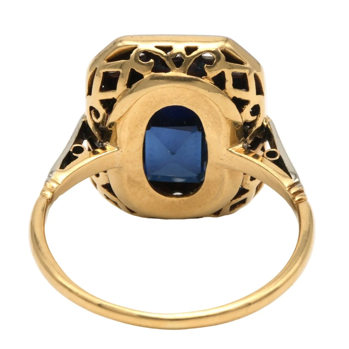 Bague Entourage en or blanc, or jaune, saphir et diamants - Image 4