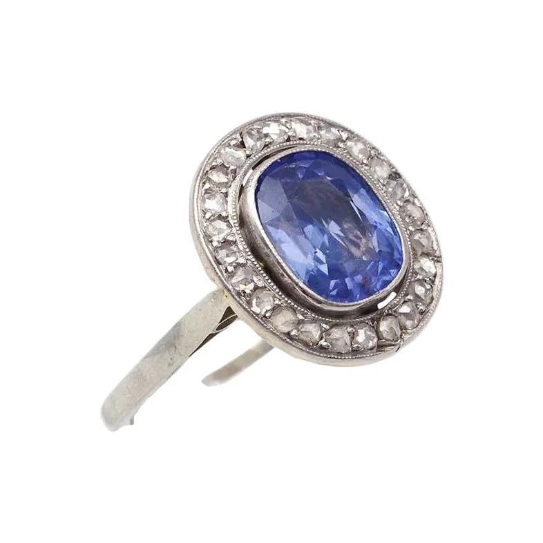Bague Entourage en or blanc, platine, saphir et diamants - Image 4