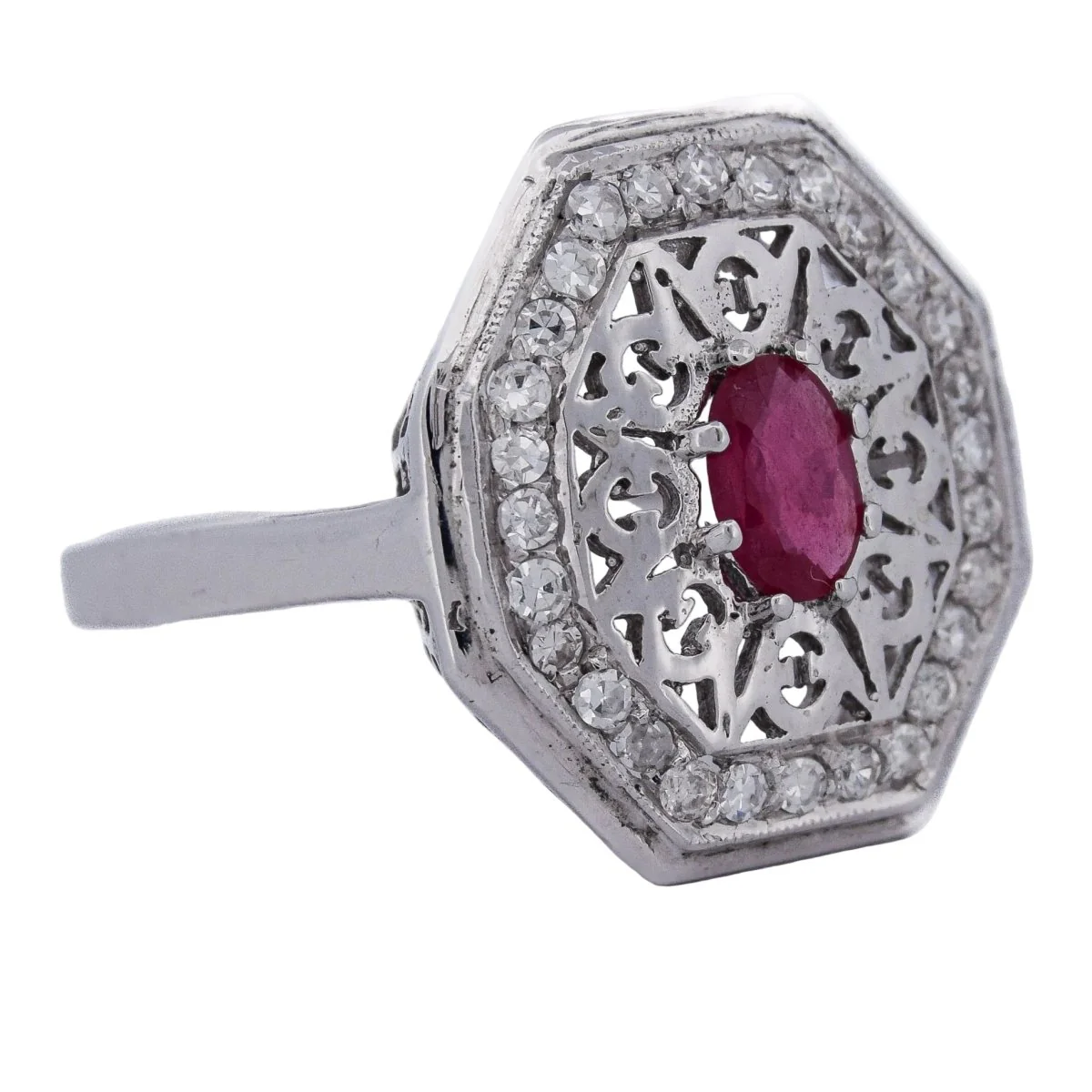 Bague Entourage en or blanc, rubis et diamants - Image 8