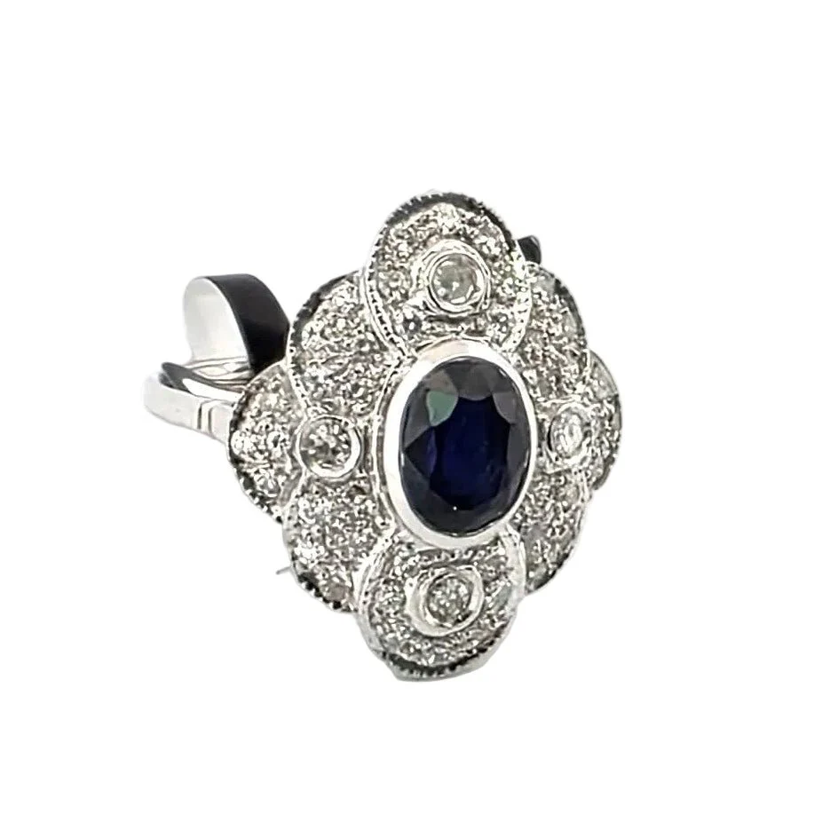 Bague Entourage en or blanc, saphir et diamants - Image 5