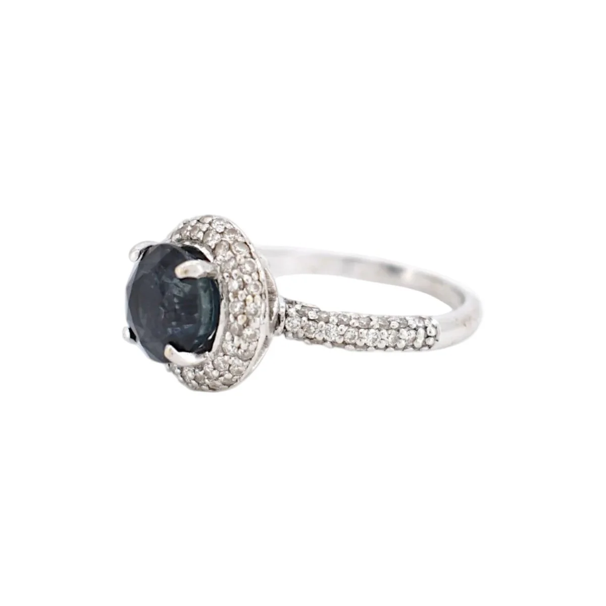 Bague Entourage en or blanc, saphir et diamants - Image 3