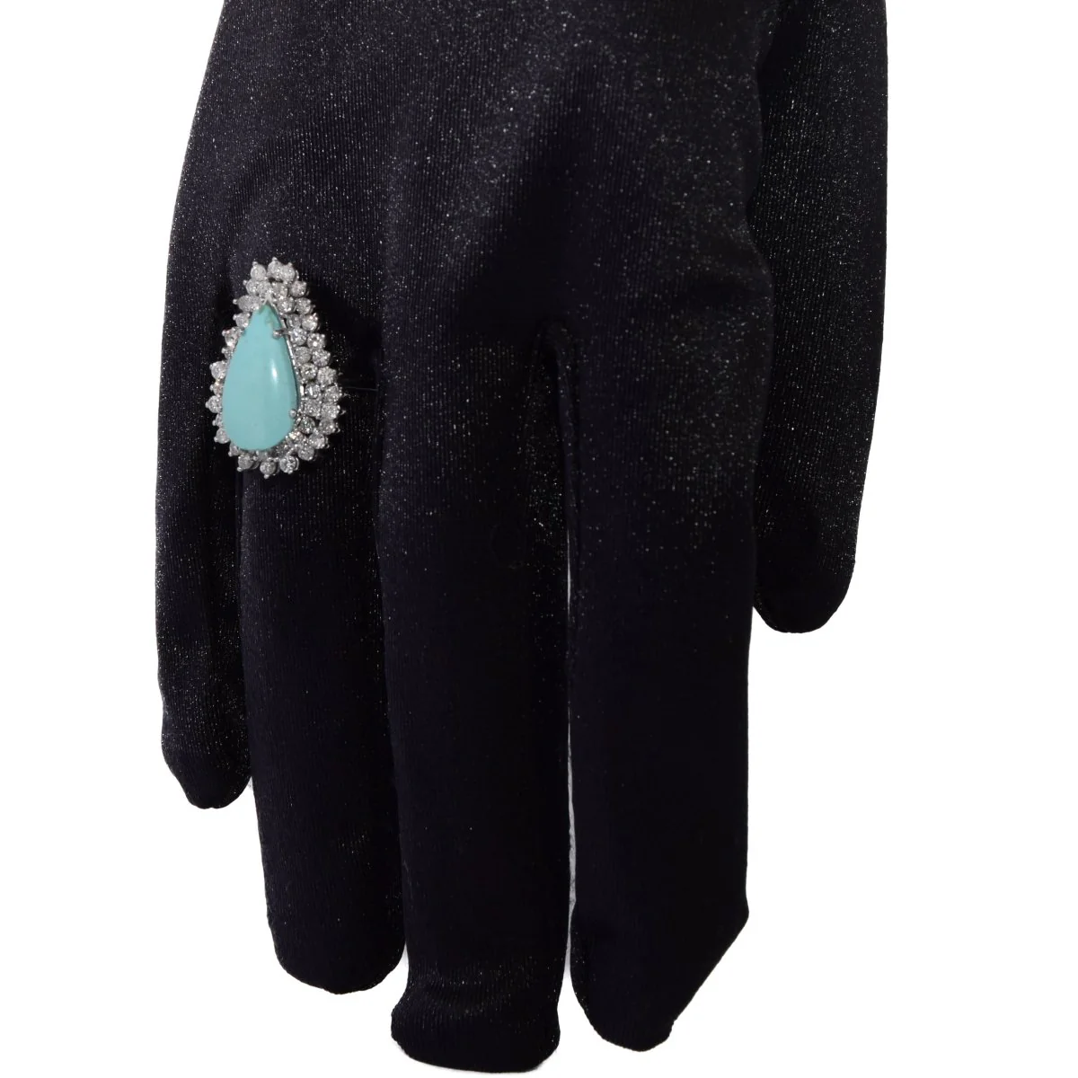Bague Entourage en or blanc, turquoise et diamants - Image 2