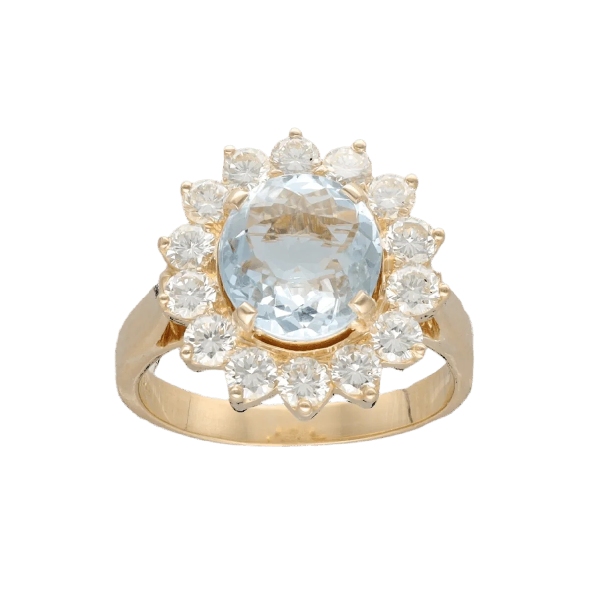 Bague Entourage en or jaune, aigue-marine et diamants