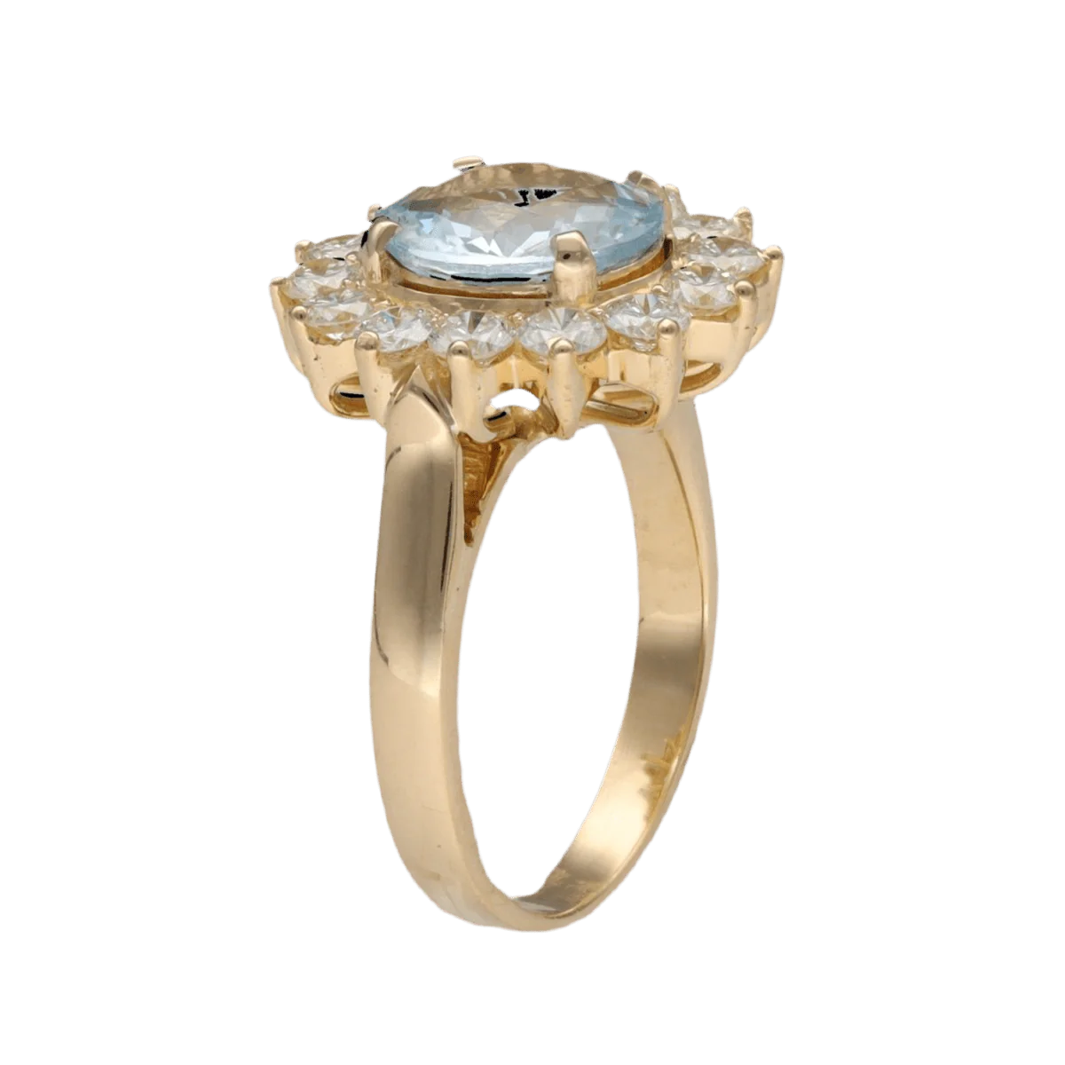 Bague Entourage en or jaune, aigue-marine et diamants - Image 3