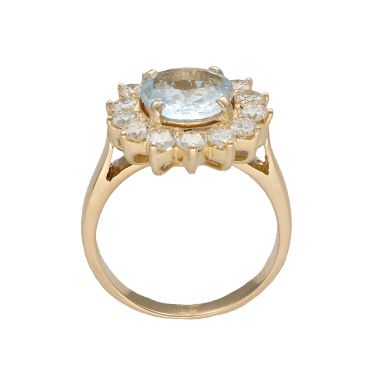 Bague Entourage en or jaune, aigue-marine et diamants - Image 4