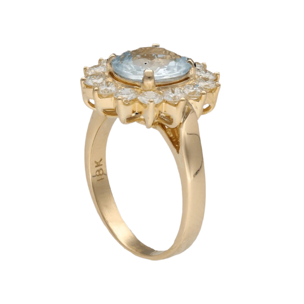 Bague Entourage en or jaune, aigue-marine et diamants - Image 5