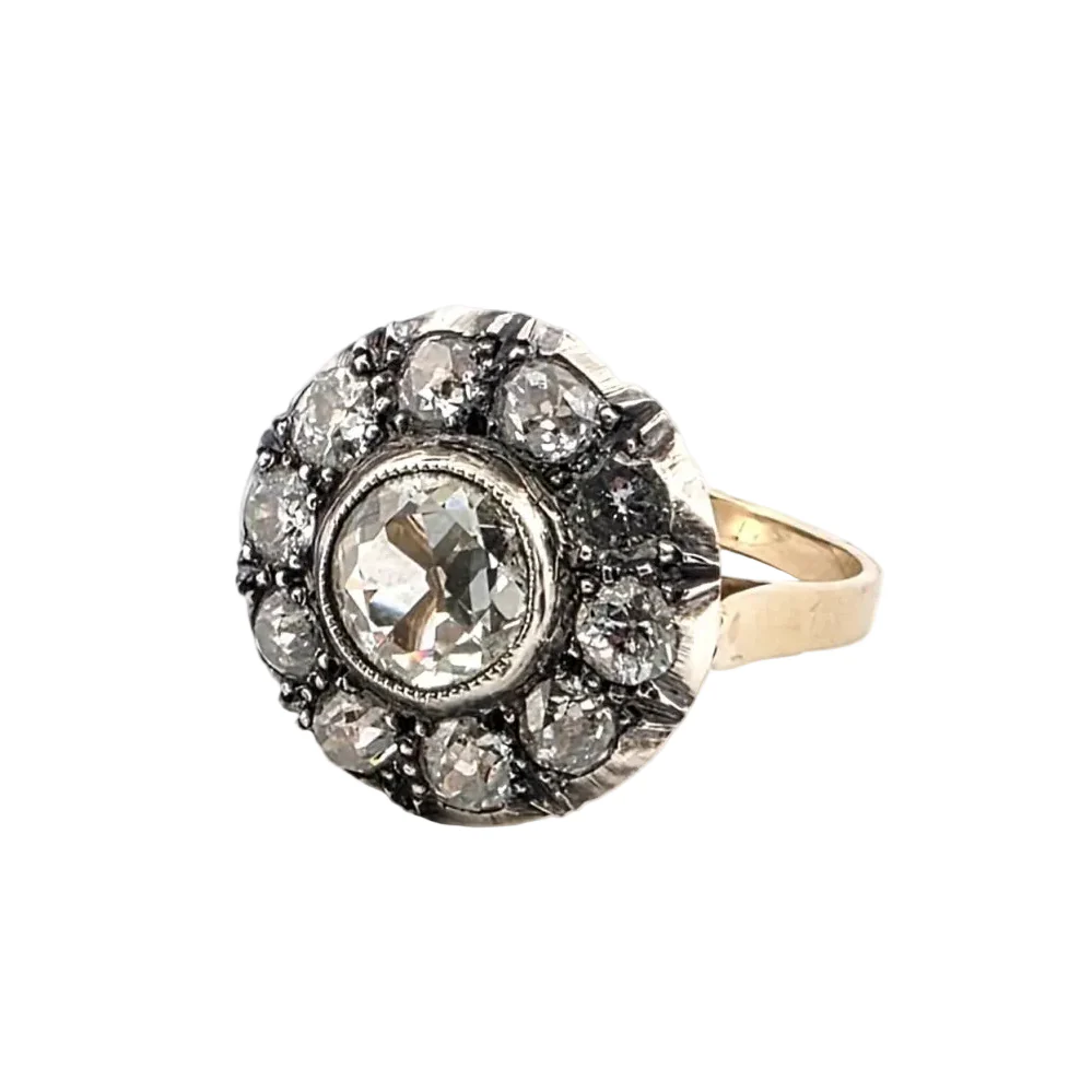 Bague Entourage en or jaune, argent et diamants - Image 2