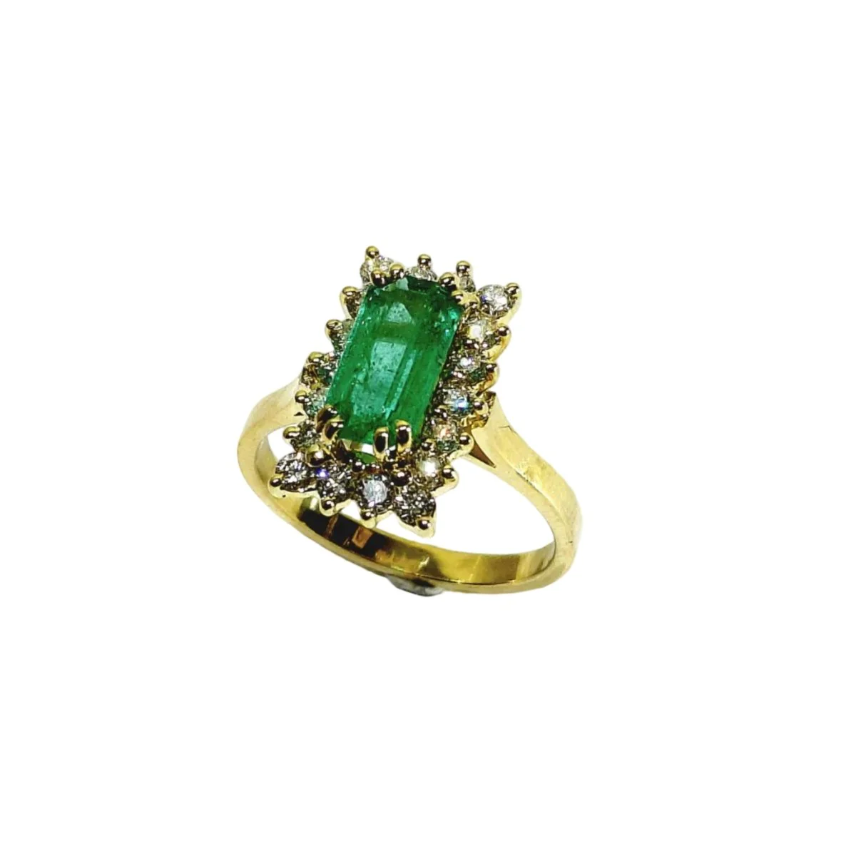 Bague Entourage en or jaune, émeraude et diamants - Image 10