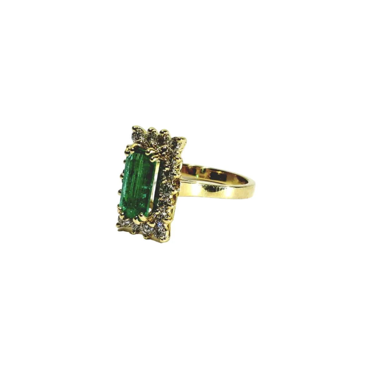 Bague Entourage en or jaune, émeraude et diamants - Image 3