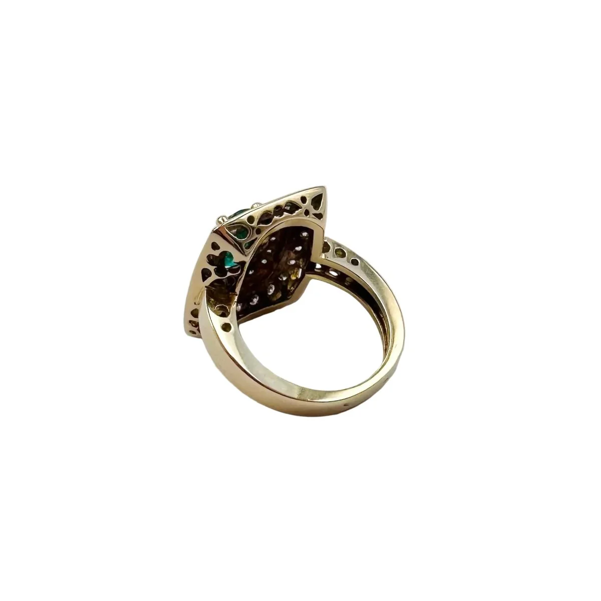 Bague Entourage en or jaune, émeraude et diamants - Image 4