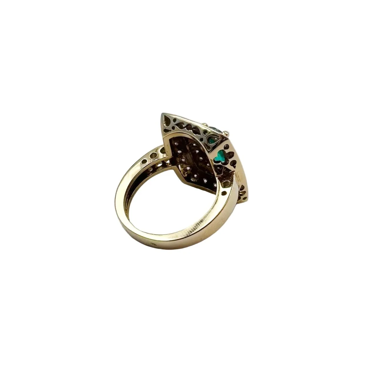 Bague Entourage en or jaune, émeraude et diamants - Image 6