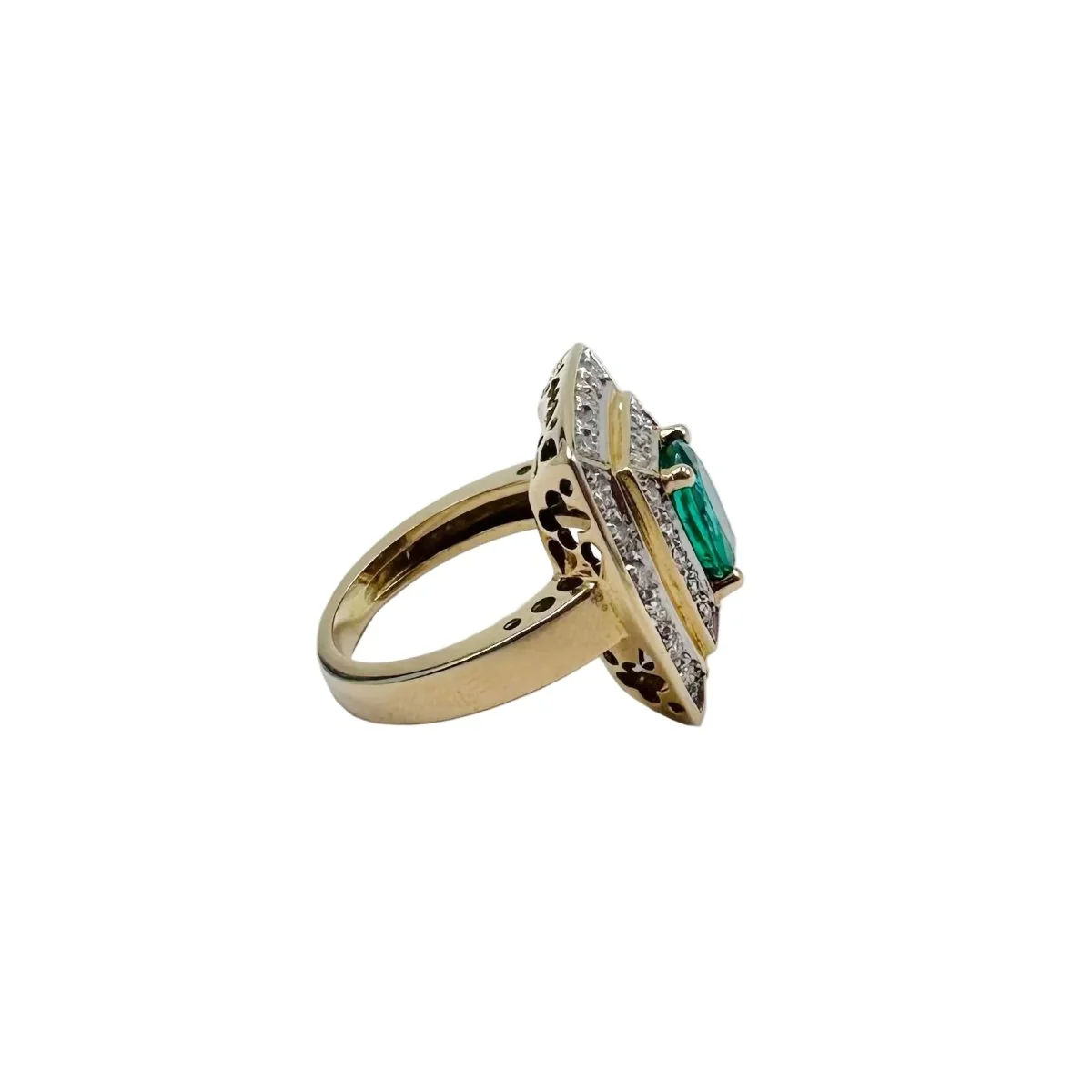 Bague Entourage en or jaune, émeraude et diamants - Image 7