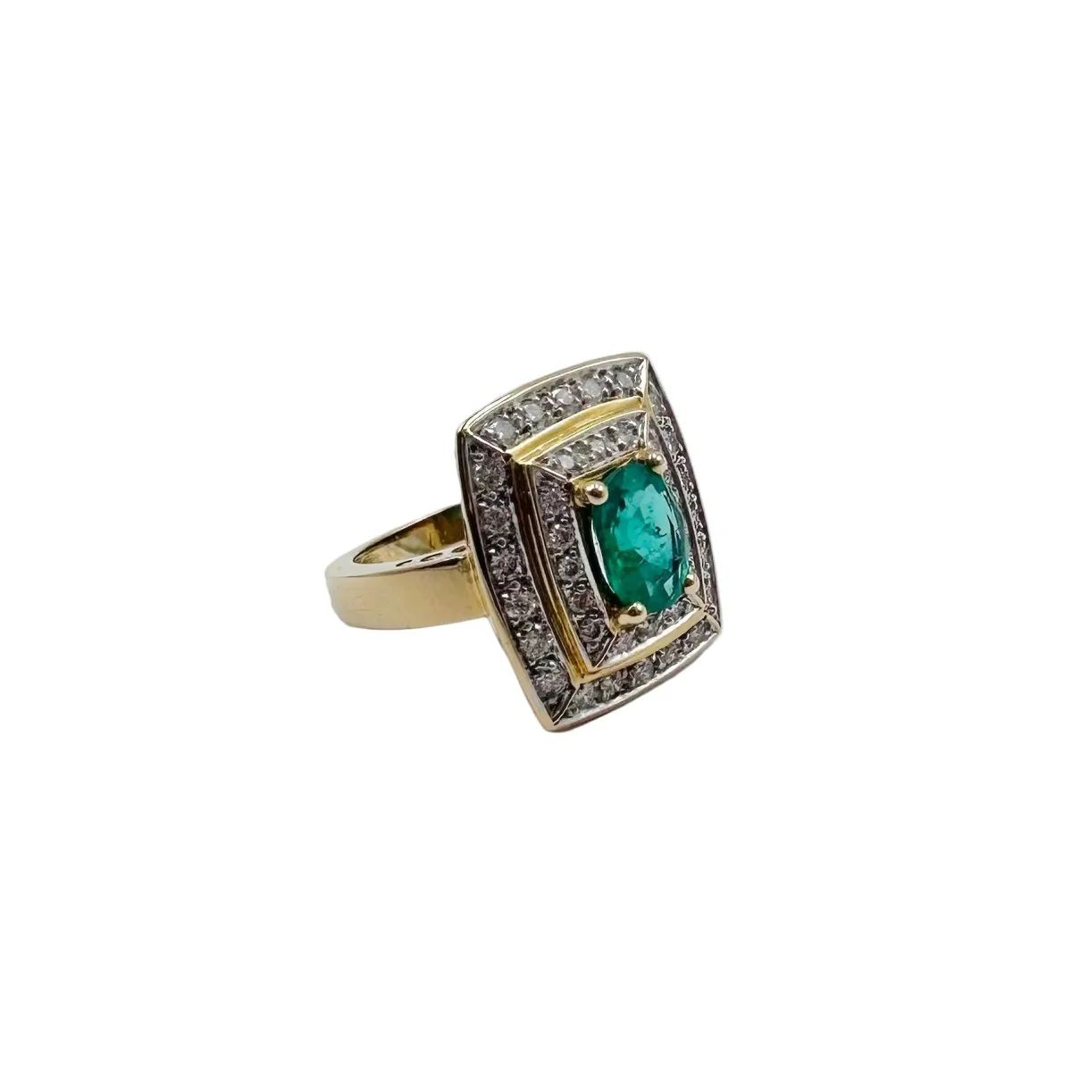 Bague Entourage en or jaune, émeraude et diamants - Image 8