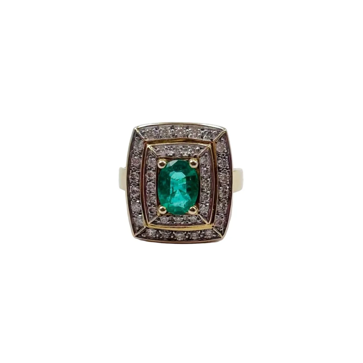 Bague Entourage en or jaune, émeraude et diamants - Image 9