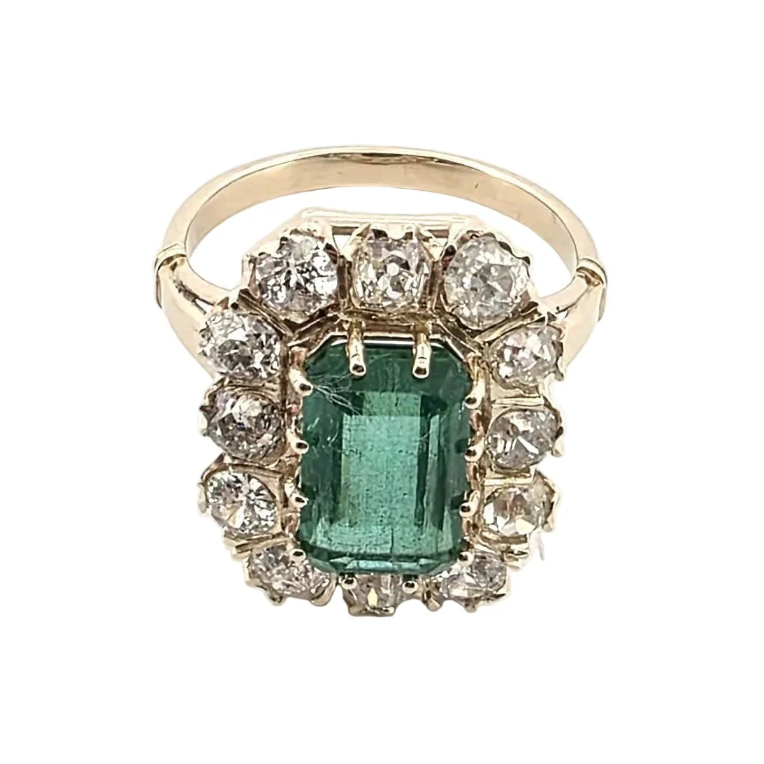 Bague Entourage en or jaune, émeraude et diamants - Image 7