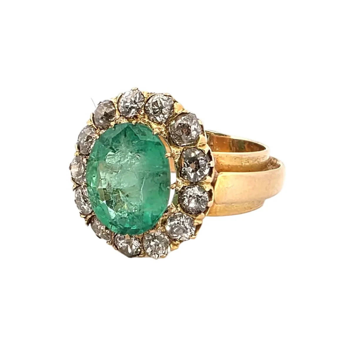 Bague Entourage en or jaune, émeraude et diamants - Image 3