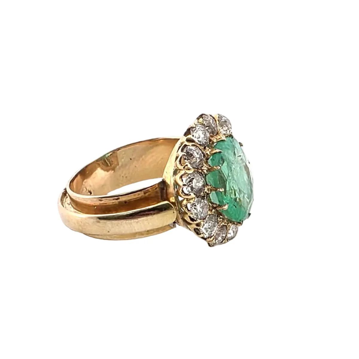 Bague Entourage en or jaune, émeraude et diamants - Image 5