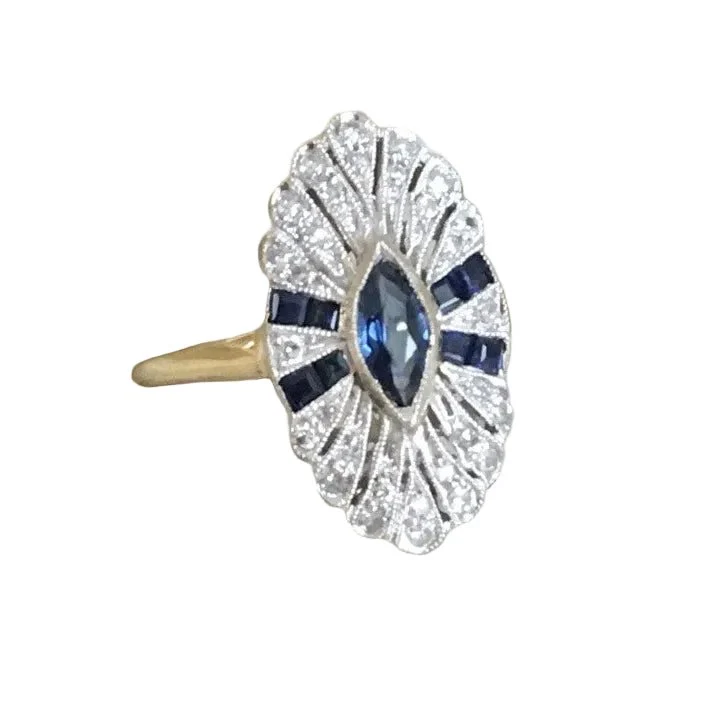 Bague Entourage en or jaune, platine, saphir et diamants - Image 4