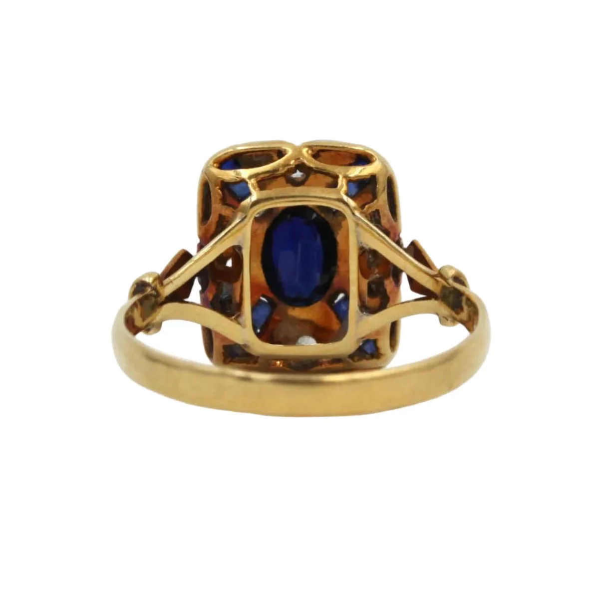 Bague Entourage en or jaune, platine, saphirs et diamants - Image 3
