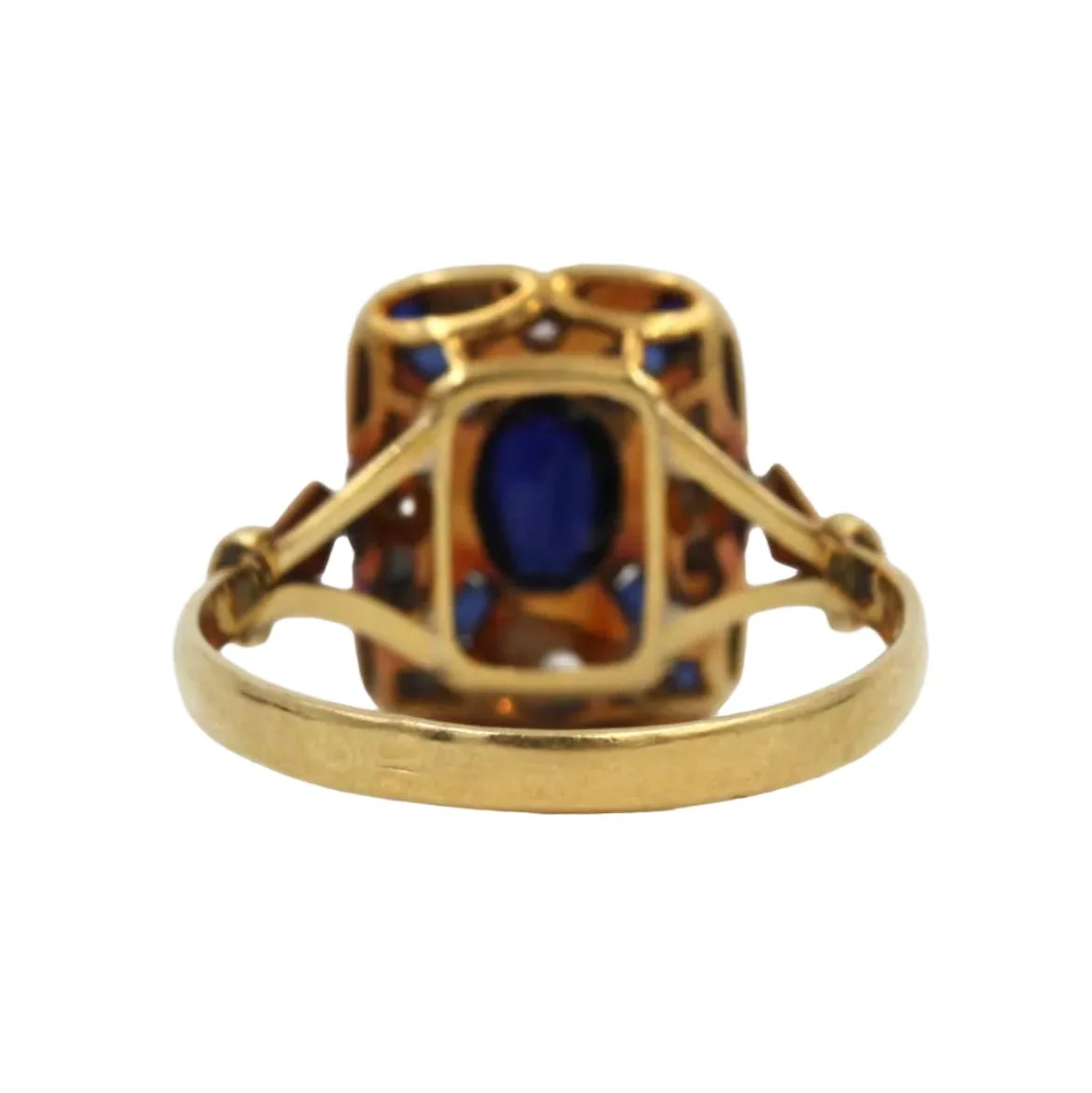 Bague Entourage en or jaune, platine, saphirs et diamants - Image 4