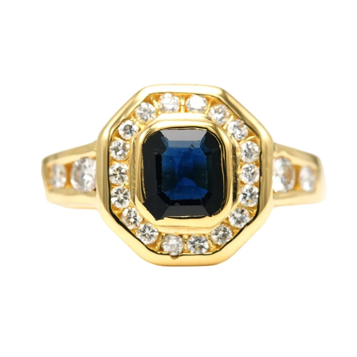 Bague Entourage en or jaune, saphir et diamants - Image 7