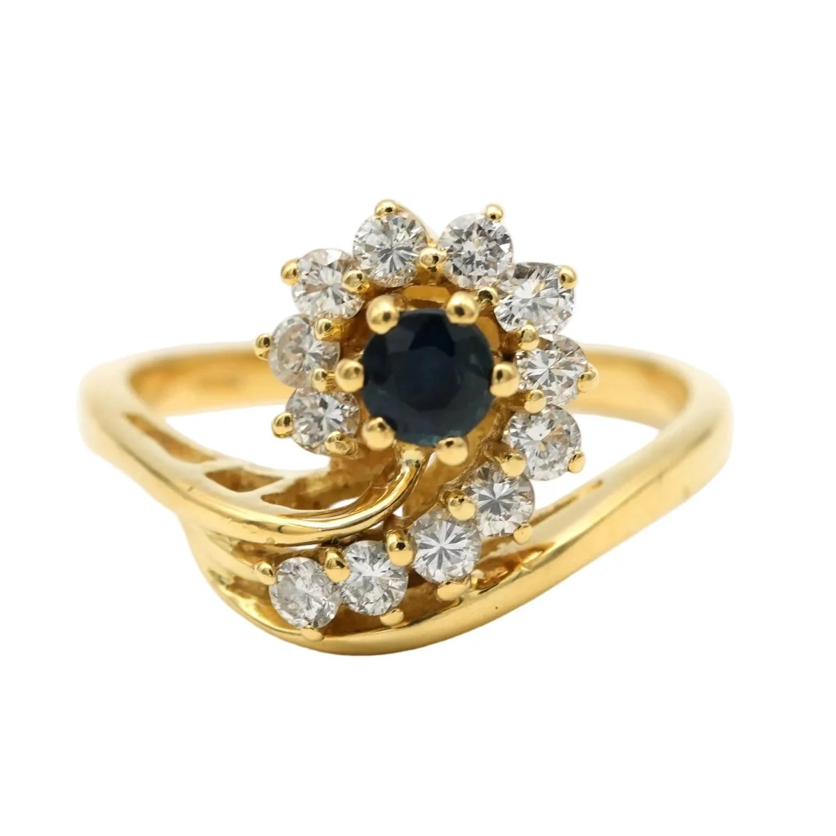 Bague Entourage en or jaune, saphir et diamants