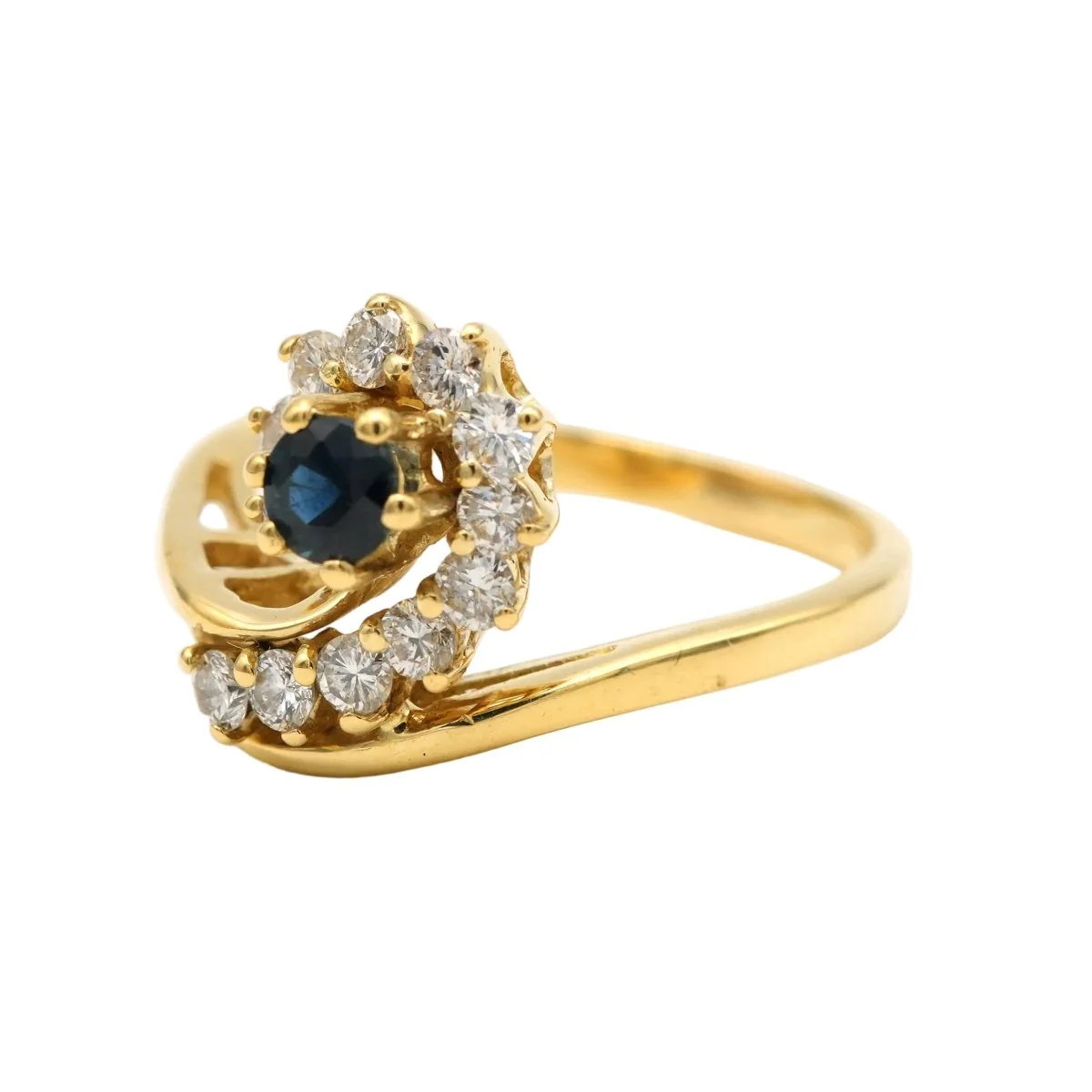 Bague Entourage en or jaune, saphir et diamants - Image 2