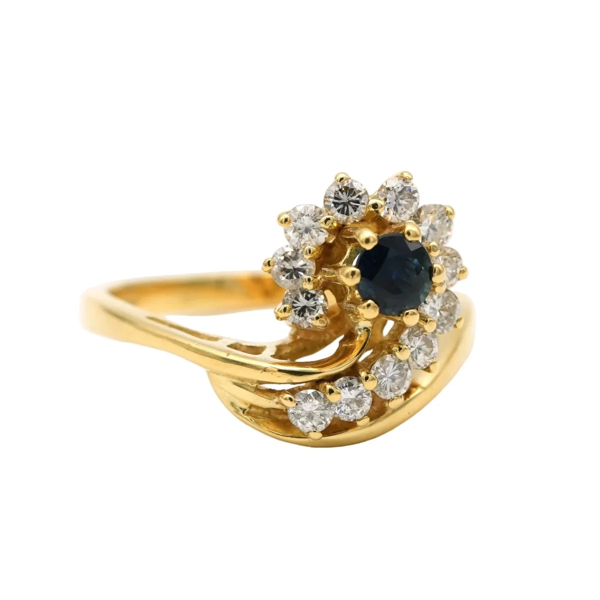Bague Entourage en or jaune, saphir et diamants - Image 6