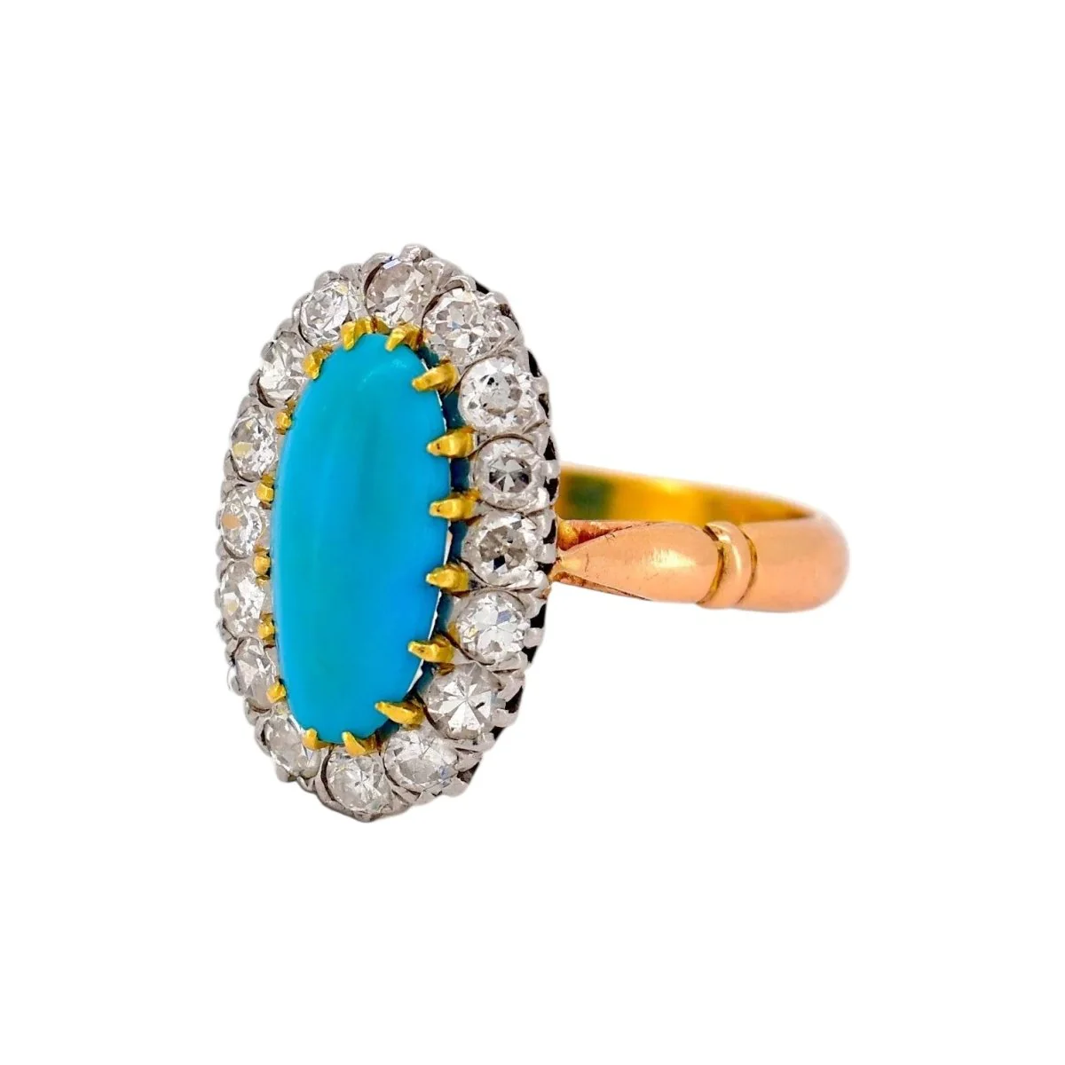 Bague Entourage en or jaune, turquoise et diamants - Image 3