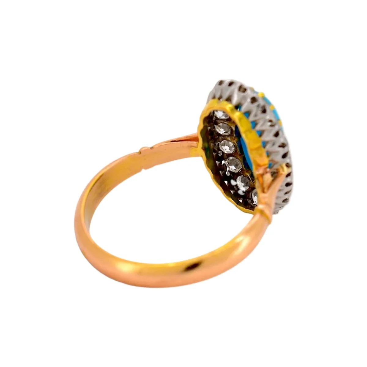 Bague Entourage en or jaune, turquoise et diamants - Image 5