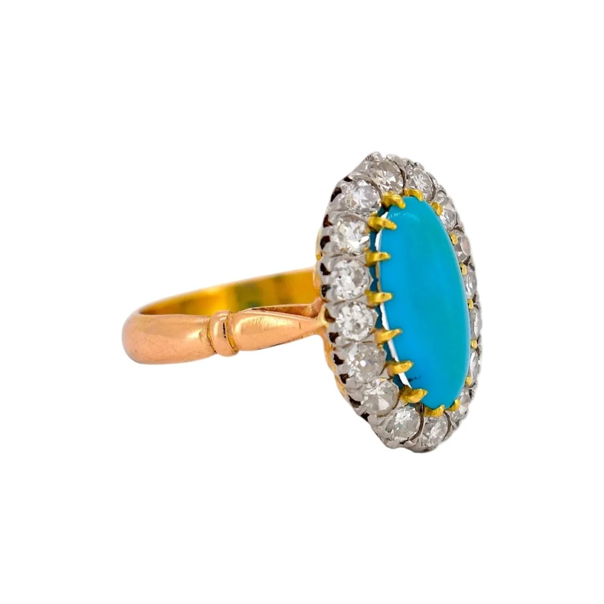 Bague Entourage en or jaune, turquoise et diamants - Image 6
