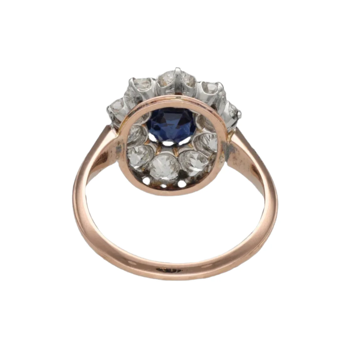 Bague Marguerite en or rose et platine avec saphir et diamants - Image 4