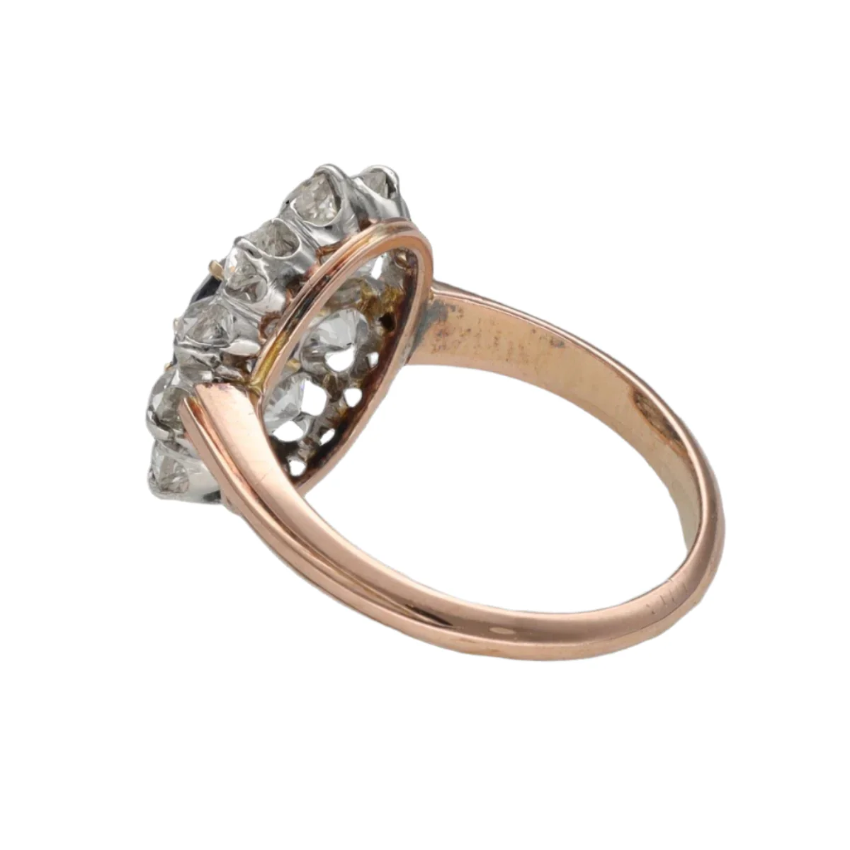 Bague Marguerite en or rose et platine avec saphir et diamants - Image 6