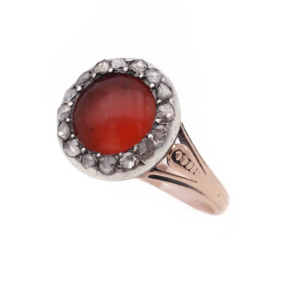 Bague Entourage en or rose, argent, cornaline et diamants - Image 3