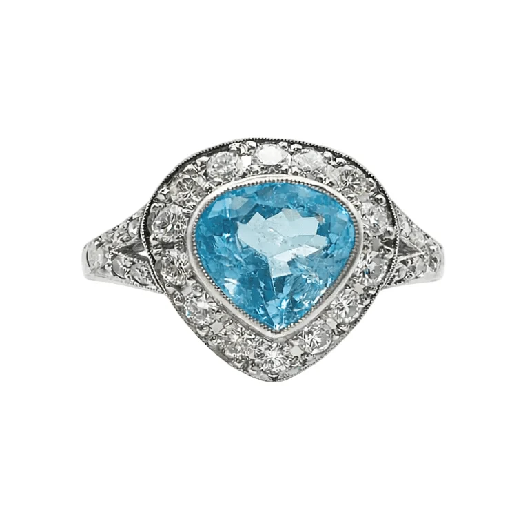 Bague Entourage en platine, aigue-marine et diamants
