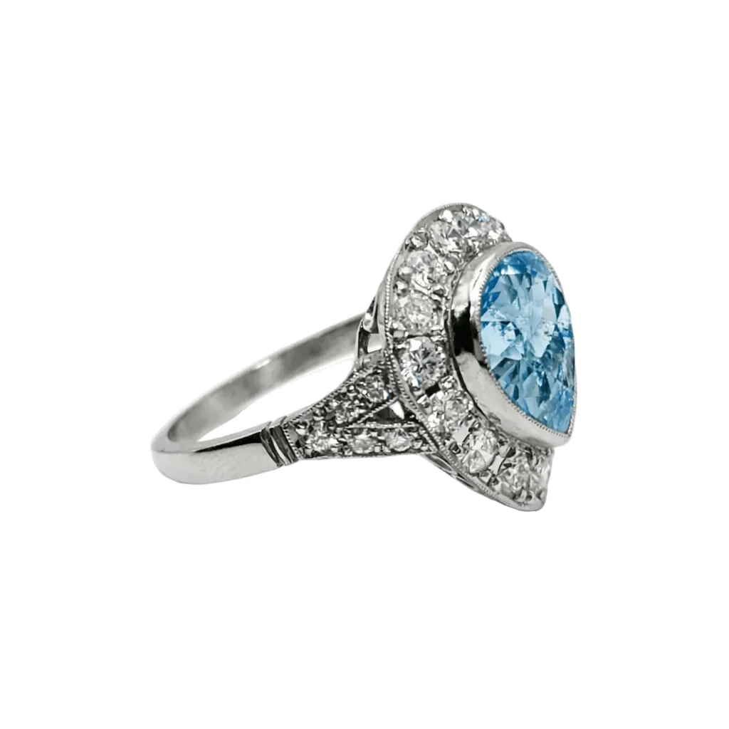 Bague Entourage en platine, aigue-marine et diamants - Image 3